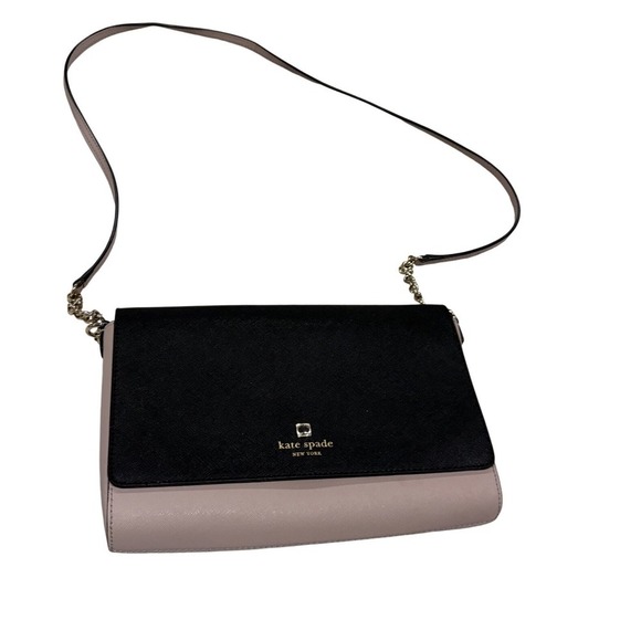 Kate Spade New York Handbags - Kate Spade New York Leather Flap Crossbody Bag Black Pink Chain Strap